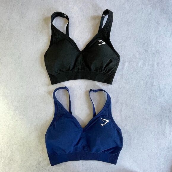Gymshark Sports Bras Womens Size S 2 CT Black + Blue Adjustable Athletic Bras - Picture 2 of 12